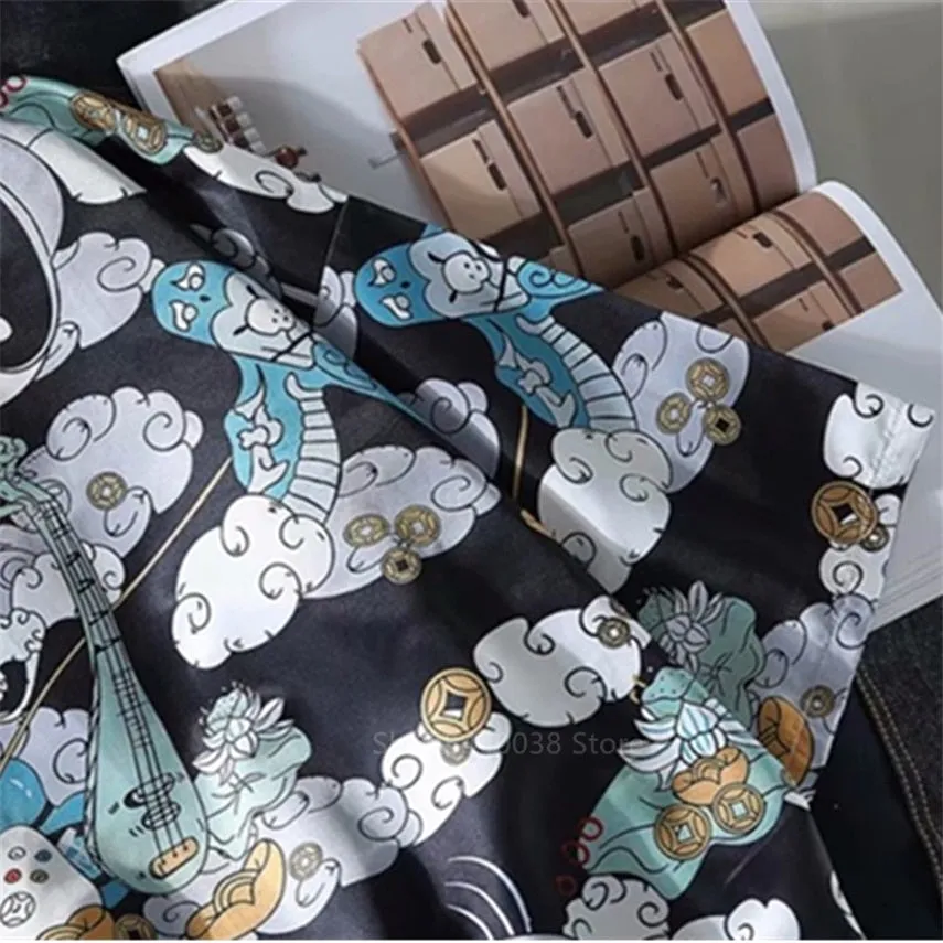 Panda Crane Pattern Kimono Top