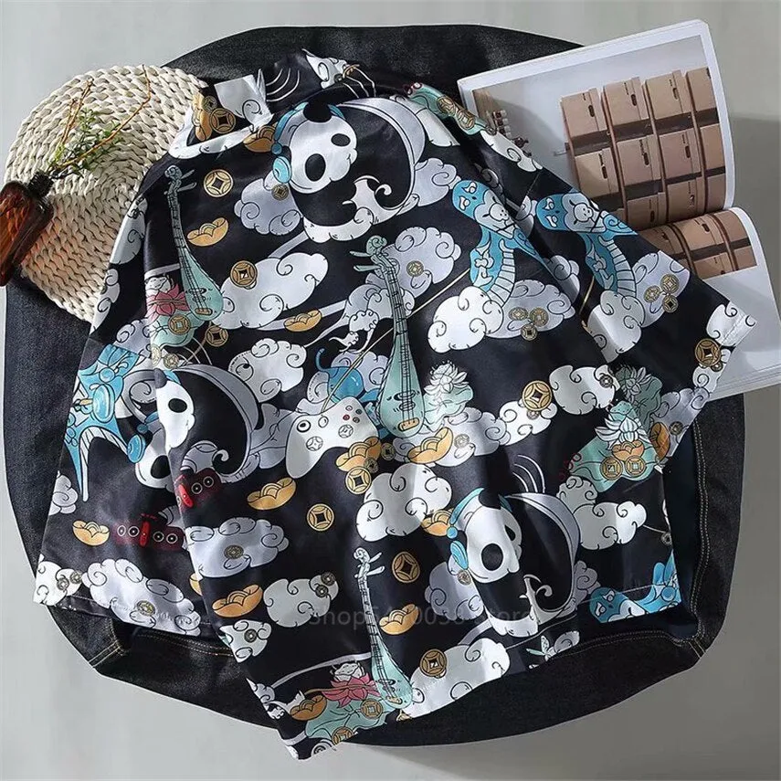 Panda Crane Pattern Kimono Top