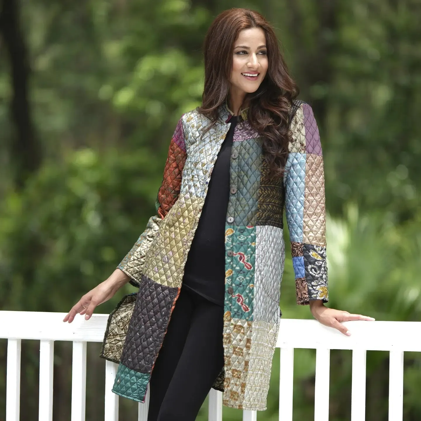 Patchwork Quilted Faux Silk Jacket