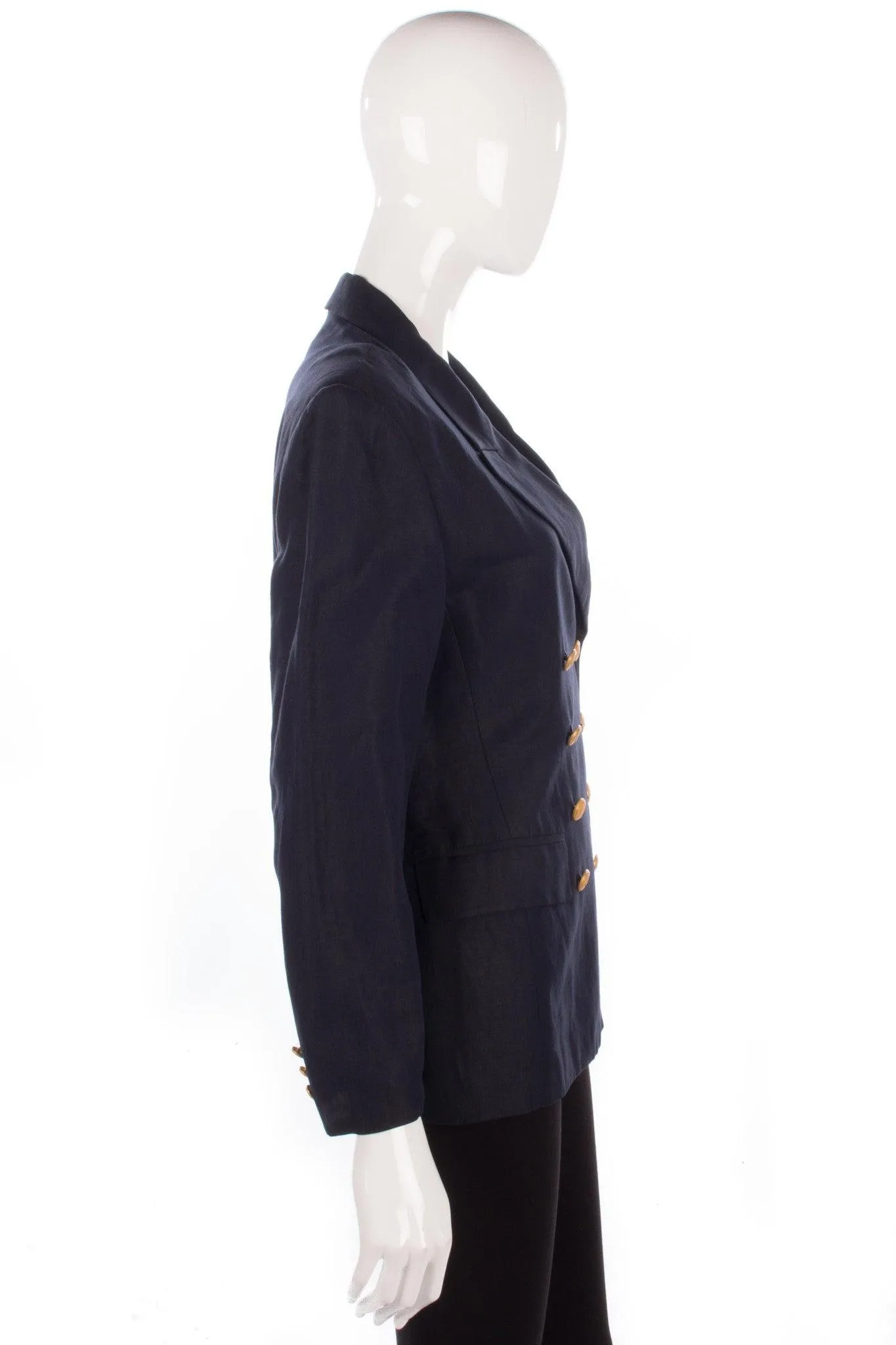 Patrick Gerard Blazer Dark Blue Linen with gold Buttons Size 12