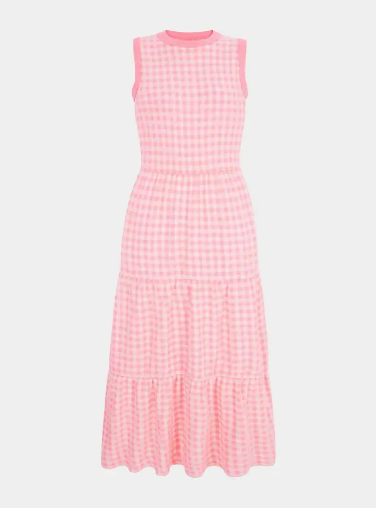 Paula Gingham Cotton Knitted Maxi Dress - Light Pink