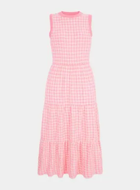 Paula Gingham Cotton Knitted Maxi Dress - Light Pink