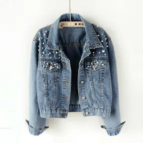 Pearl Studded Denim Women's Jacket