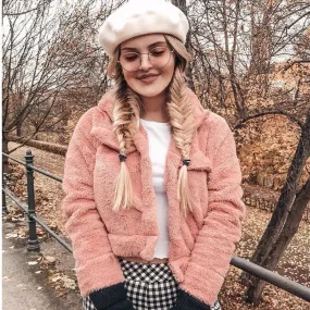 Pink Double Pocket Teddy Trucker Jacket