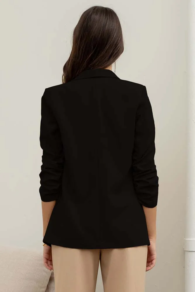 Plus Ruched Sleeve Blazer in Black by Blu Pepper