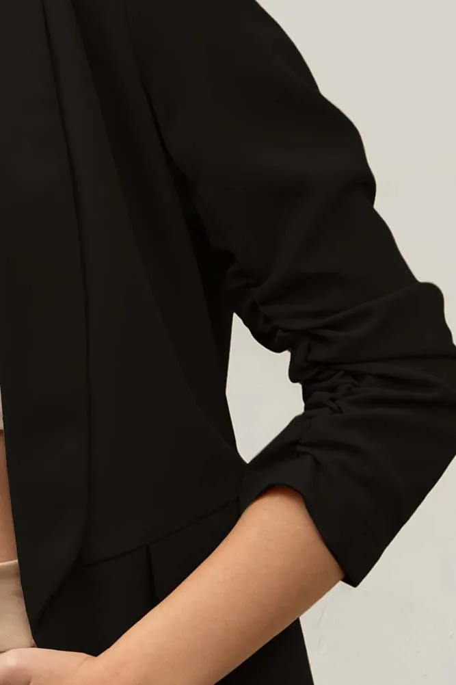 Plus Ruched Sleeve Blazer in Black by Blu Pepper