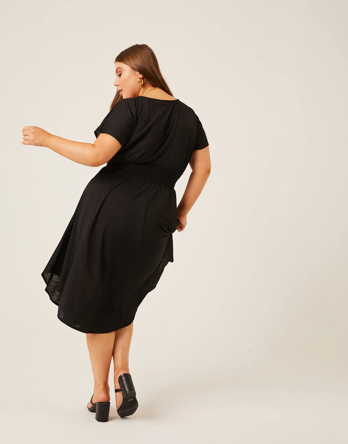 Plus Size Smocked Waist Simple Dress