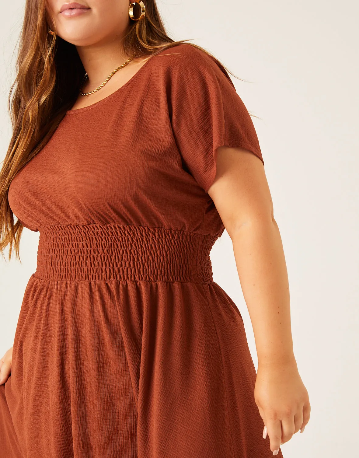 Plus Size Smocked Waist Simple Dress