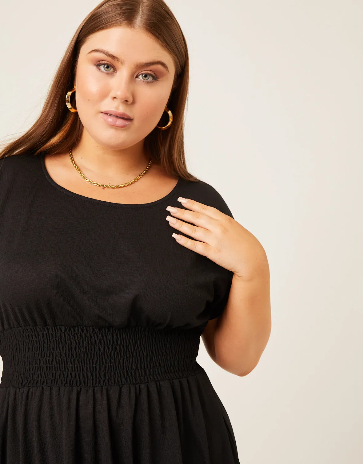 Plus Size Smocked Waist Simple Dress