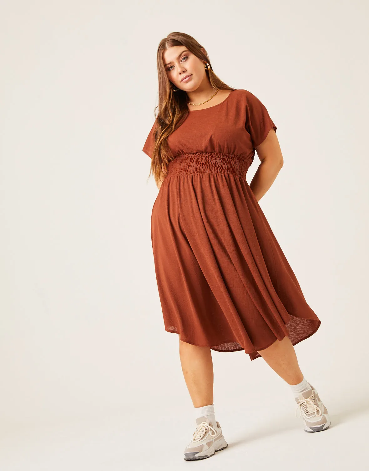 Plus Size Smocked Waist Simple Dress