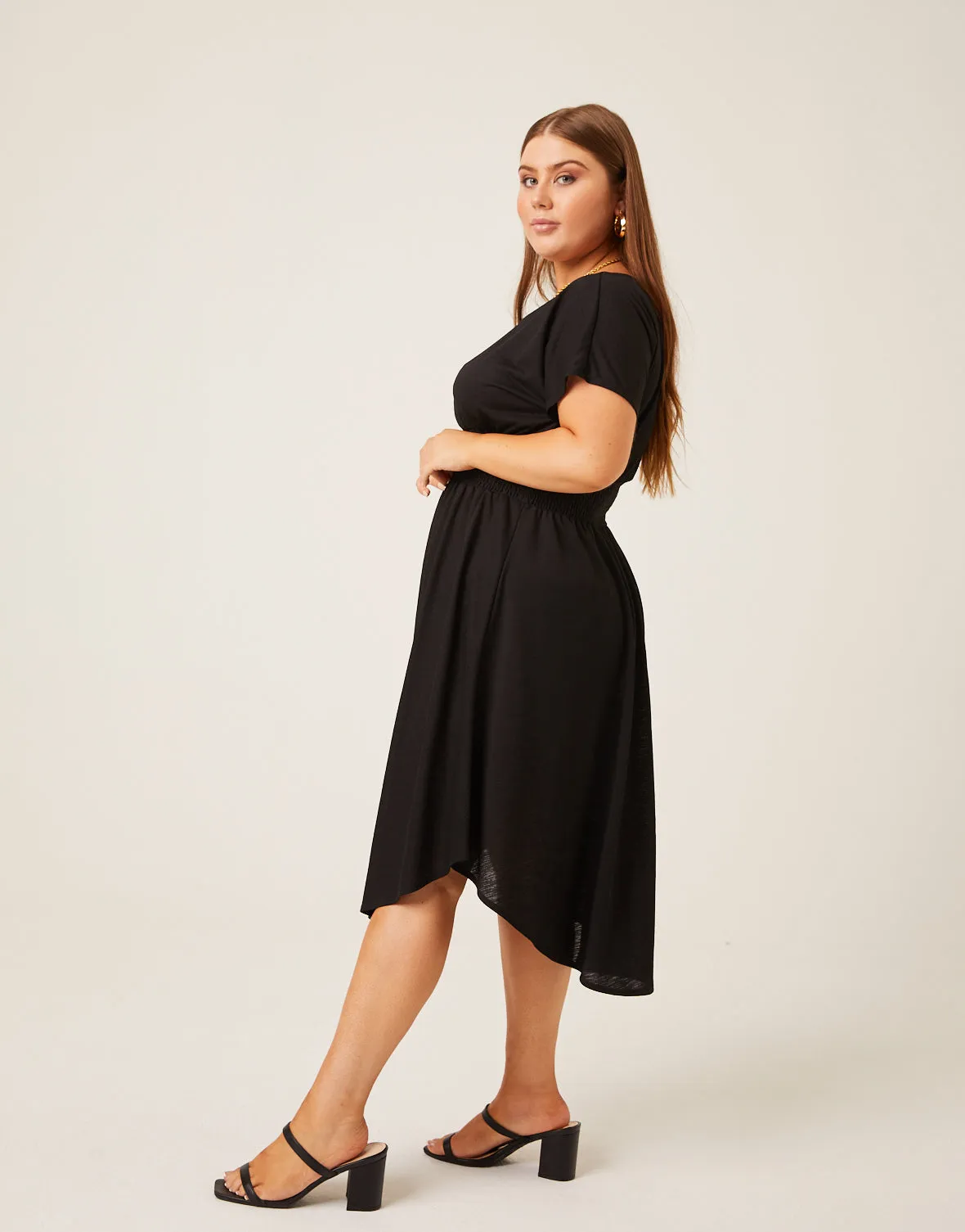 Plus Size Smocked Waist Simple Dress