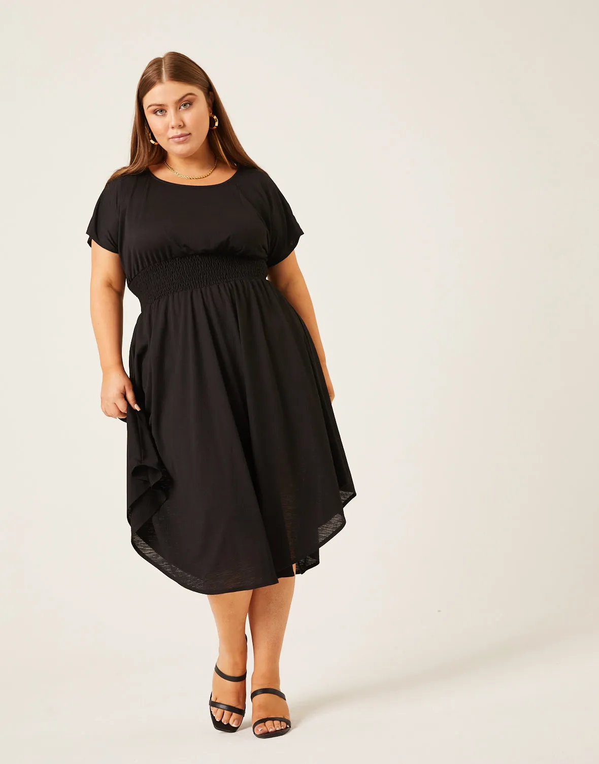 Plus Size Smocked Waist Simple Dress