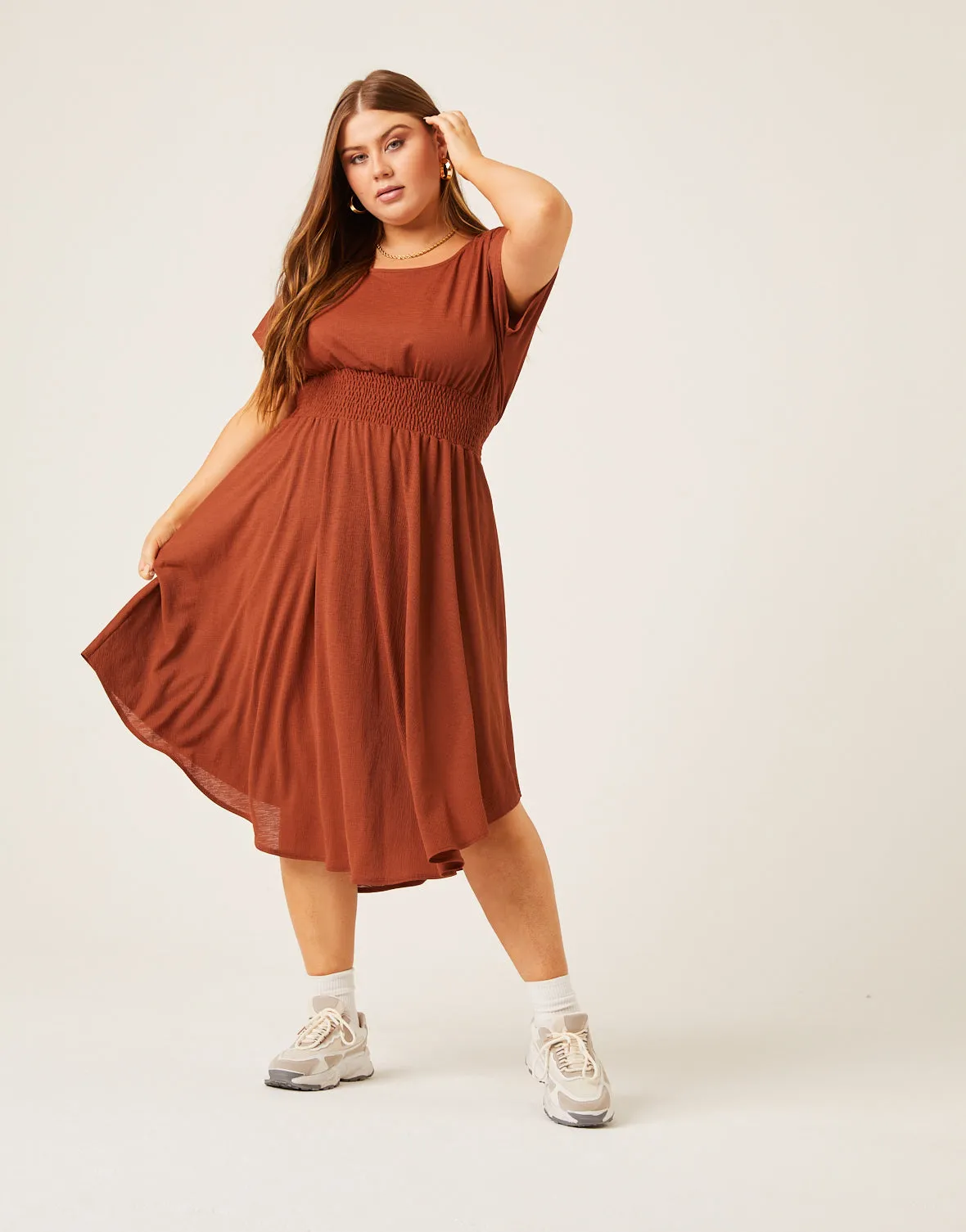 Plus Size Smocked Waist Simple Dress