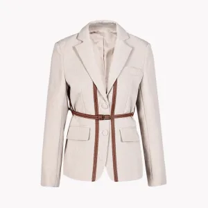 Pre Order:  Leather Accent Notched Collar Blazer