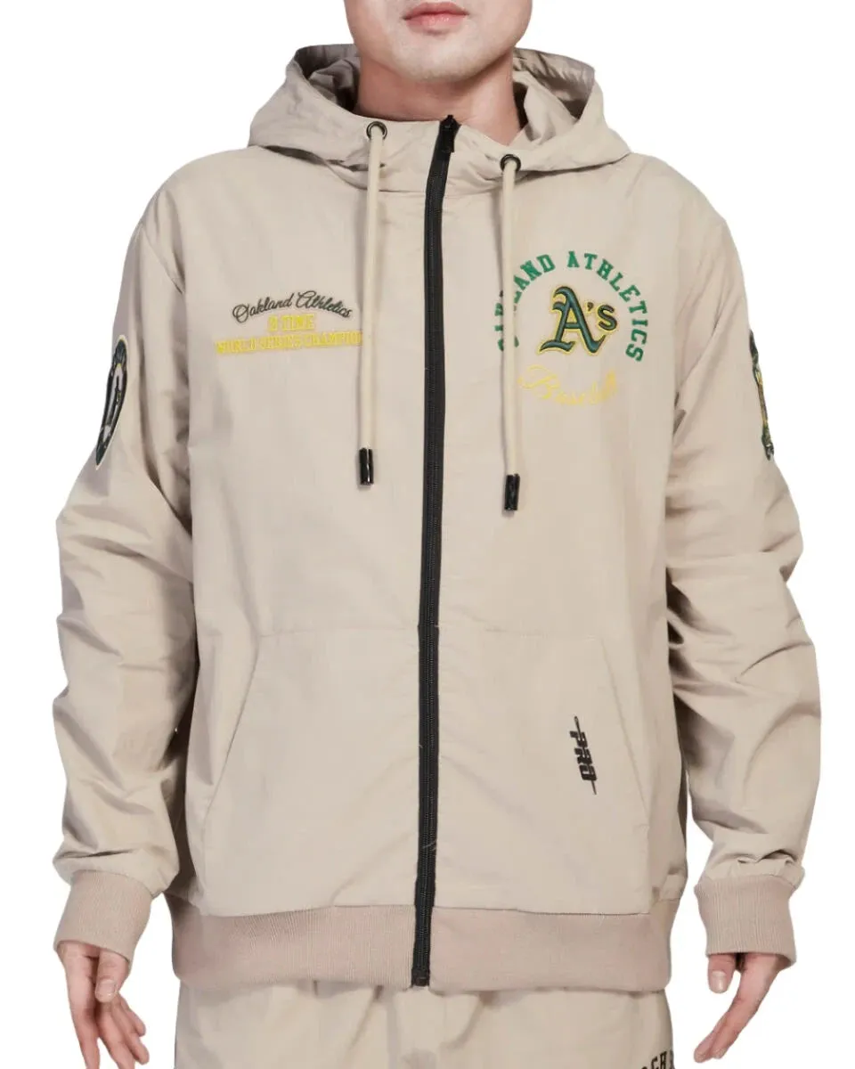 Pro Standard Men's Oakland Athletics Hybrid Woven Hoodie-Khaki