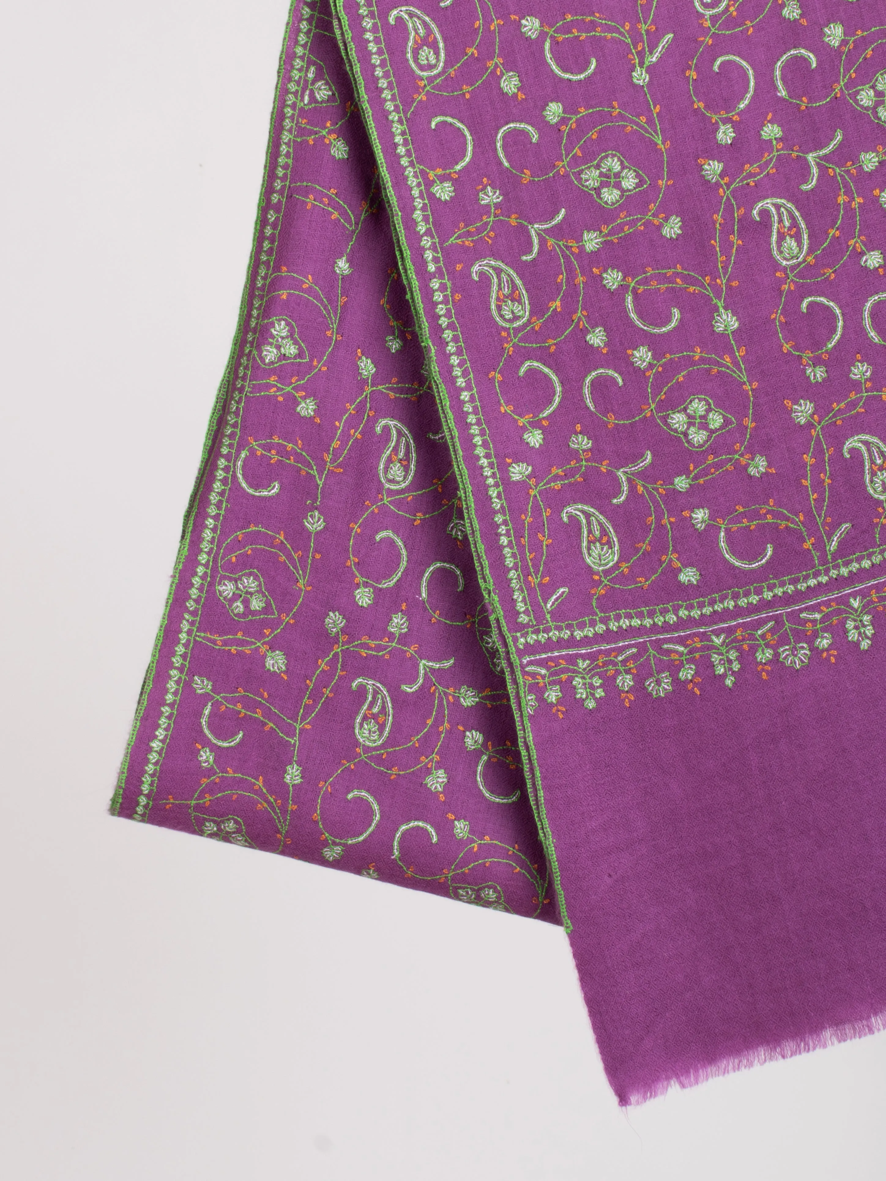 Purple with touch of Green Embroidered Cashmere Scarf