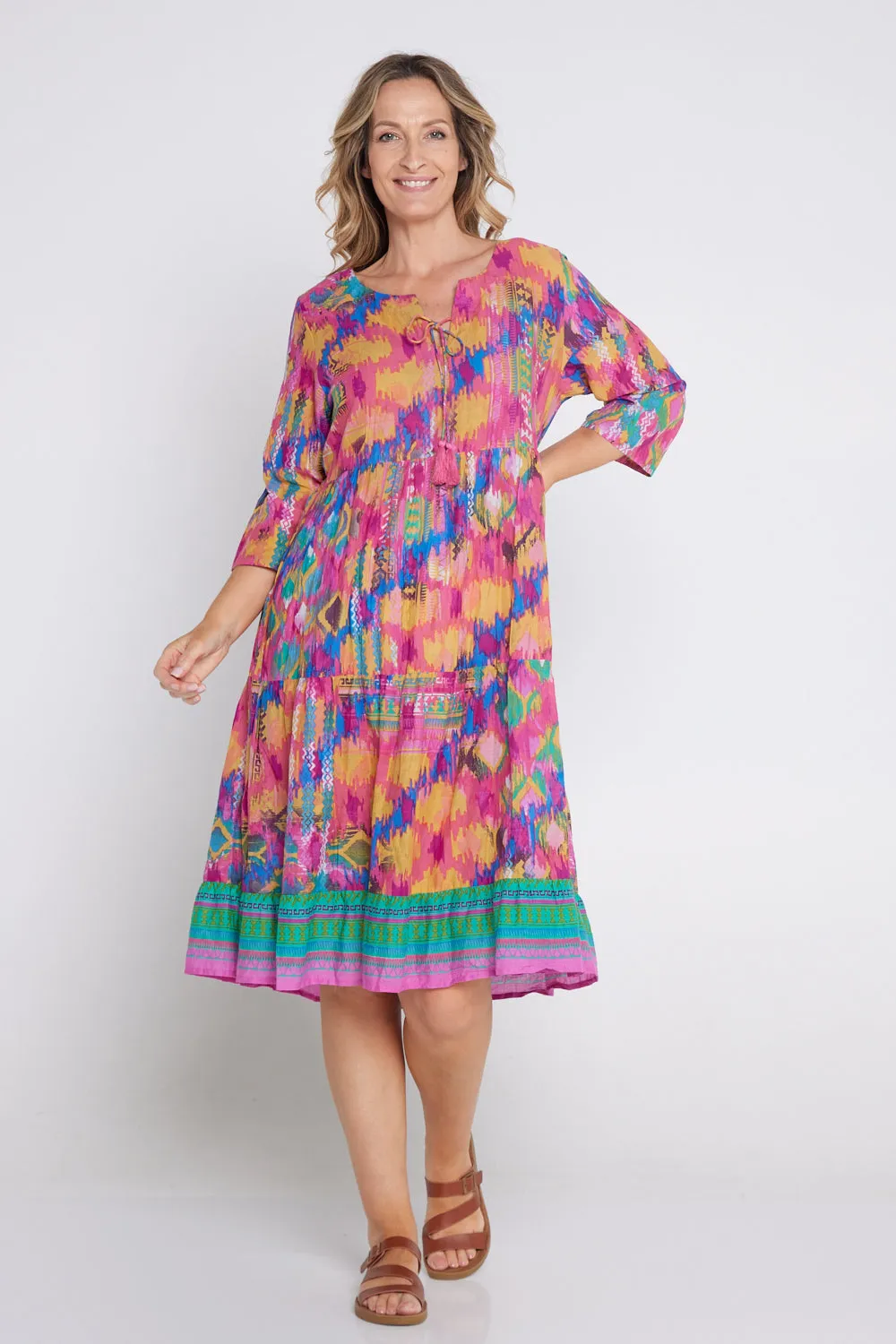 Rebecca Tie Neck Dress - Ikat