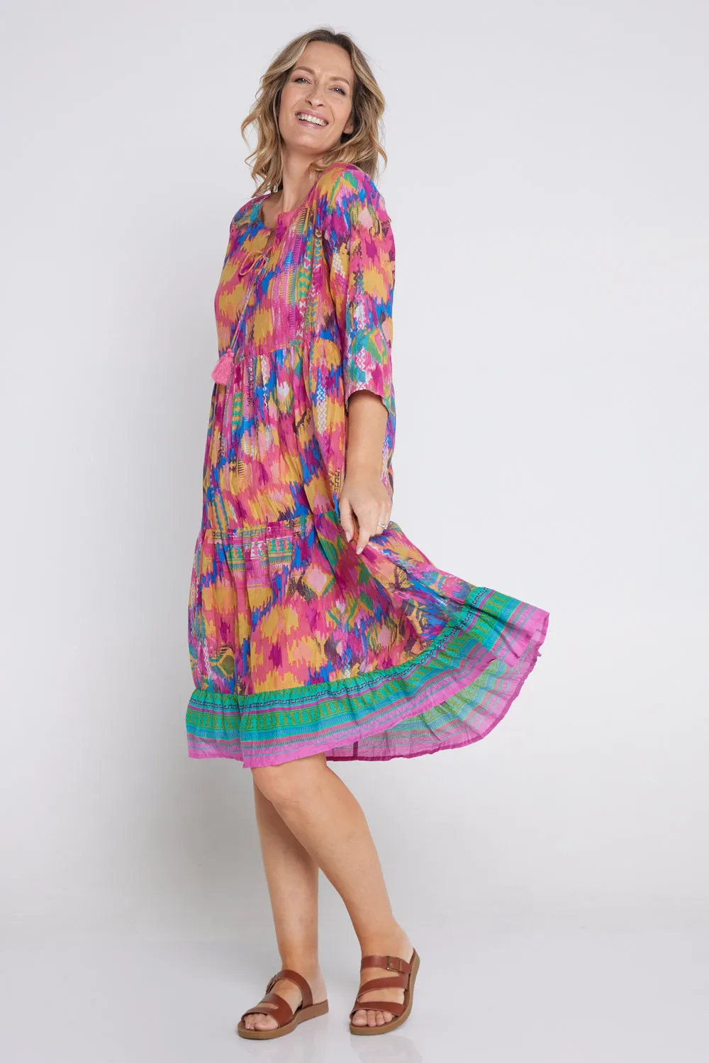 Rebecca Tie Neck Dress - Ikat