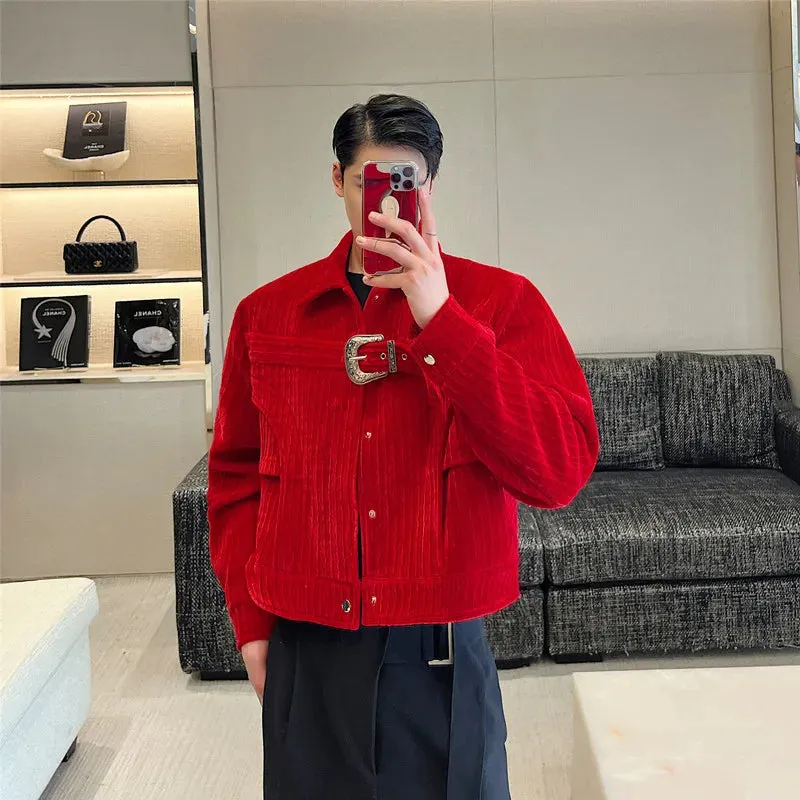 Red Velvet Buckle Vintage Streetwear Crop Jacket