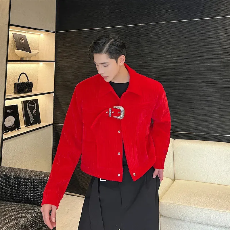 Red Velvet Buckle Vintage Streetwear Crop Jacket