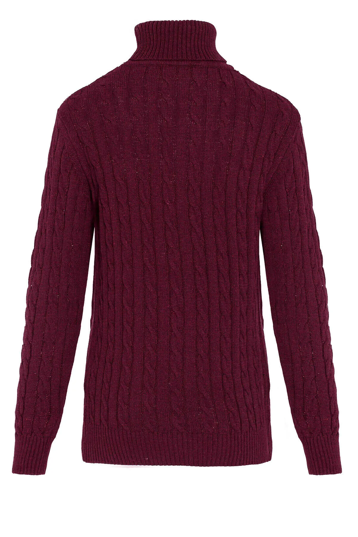 Regular Fit Patterned Wool Blend Burgundy Turtleneck Sweater, Burgundy