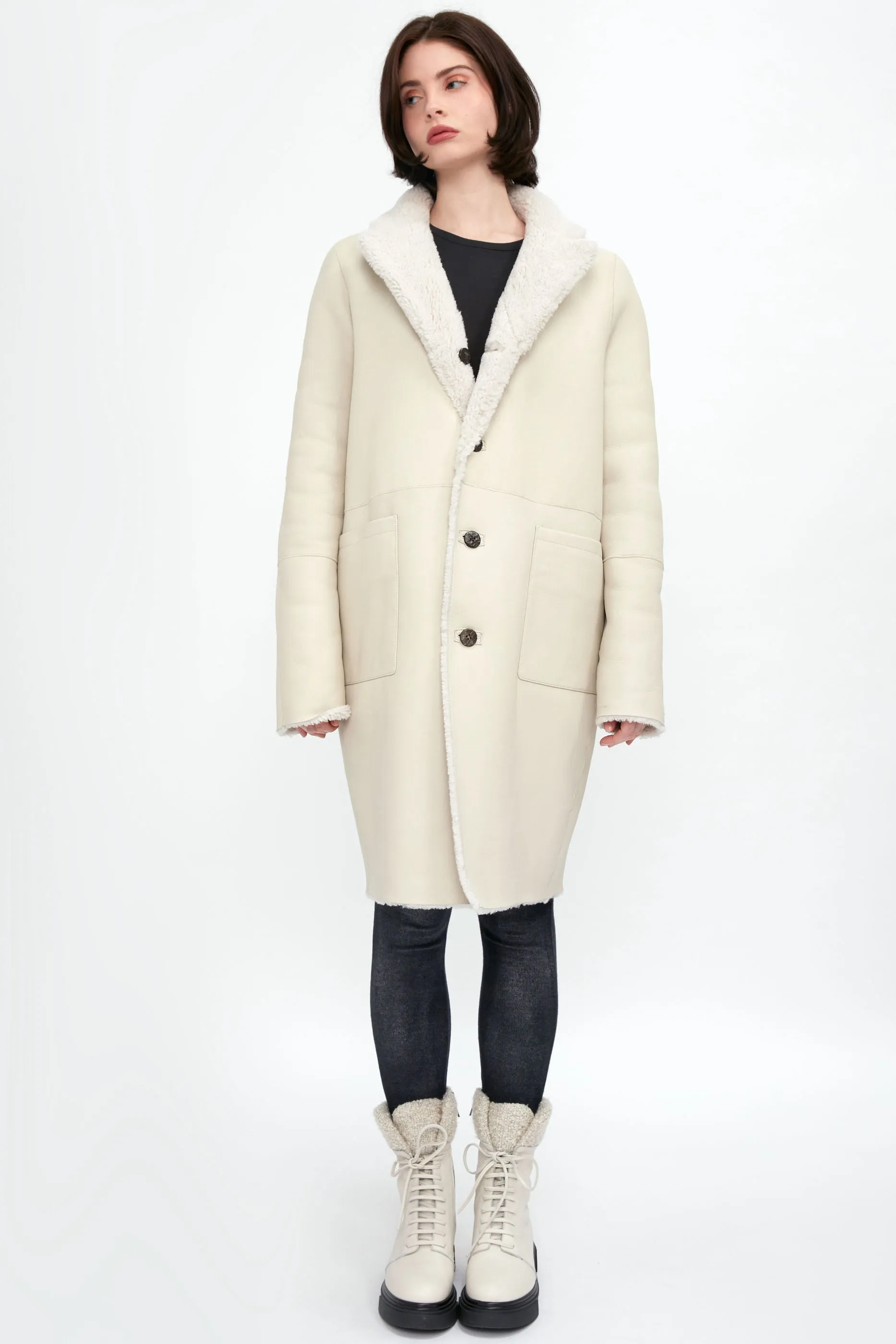 Reversible Shearling Coat in Ivory