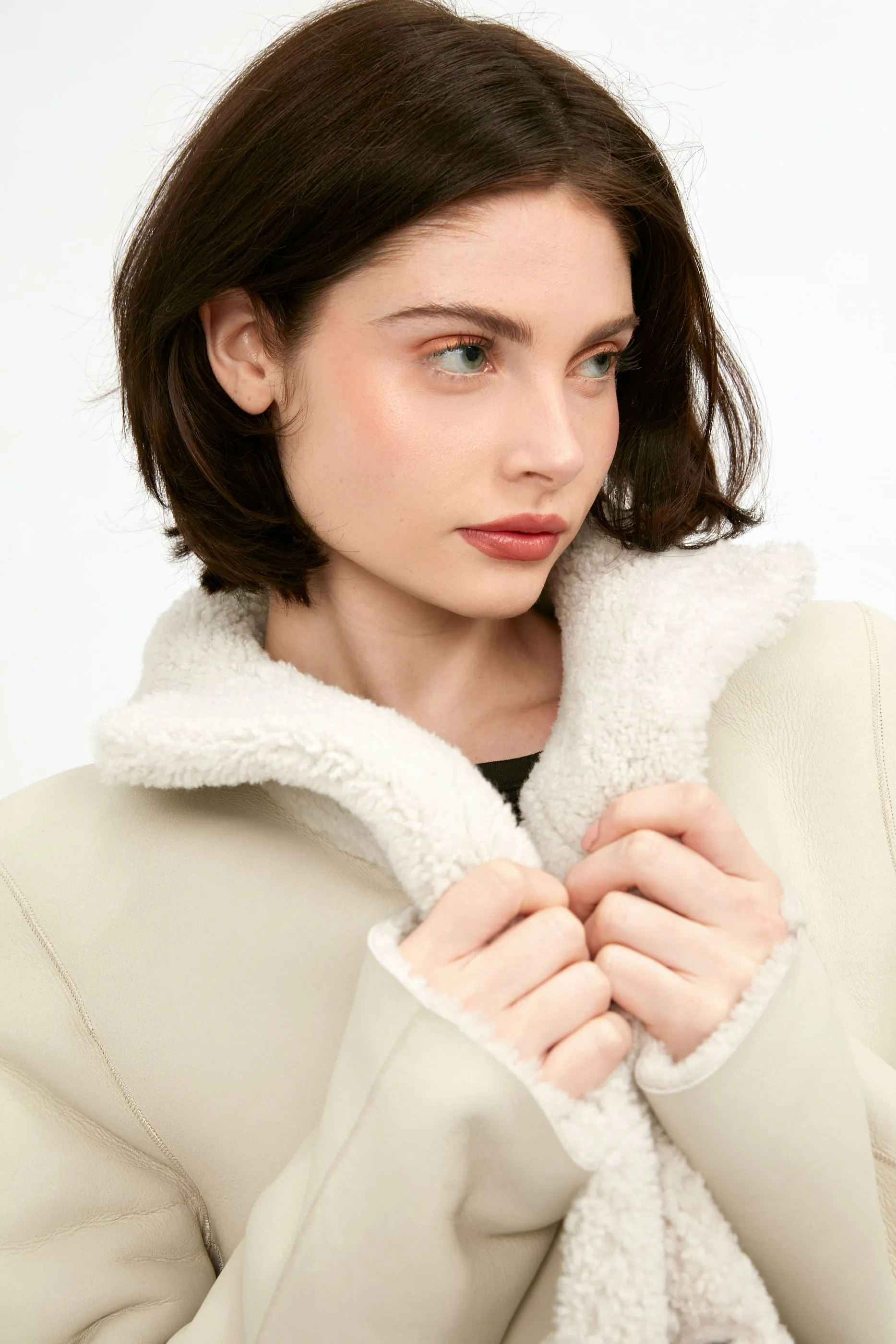 Reversible Shearling Coat in Ivory