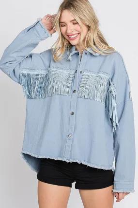 Rhinestone Fringe Detail Shirt Jacket