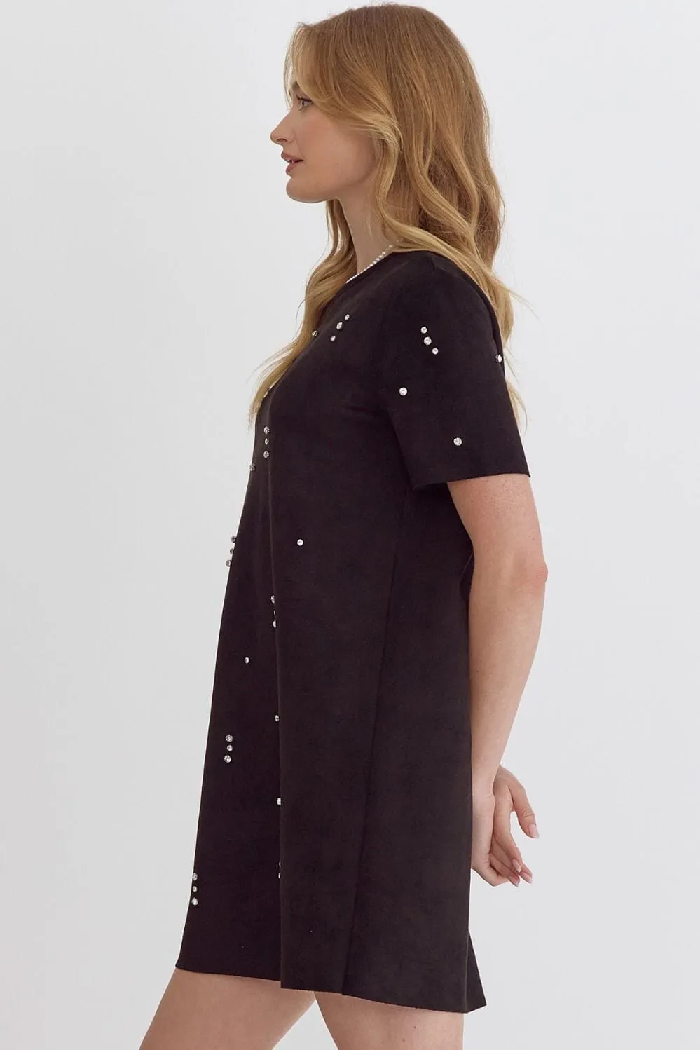 Rhinestone T-Shirt Dress - Black