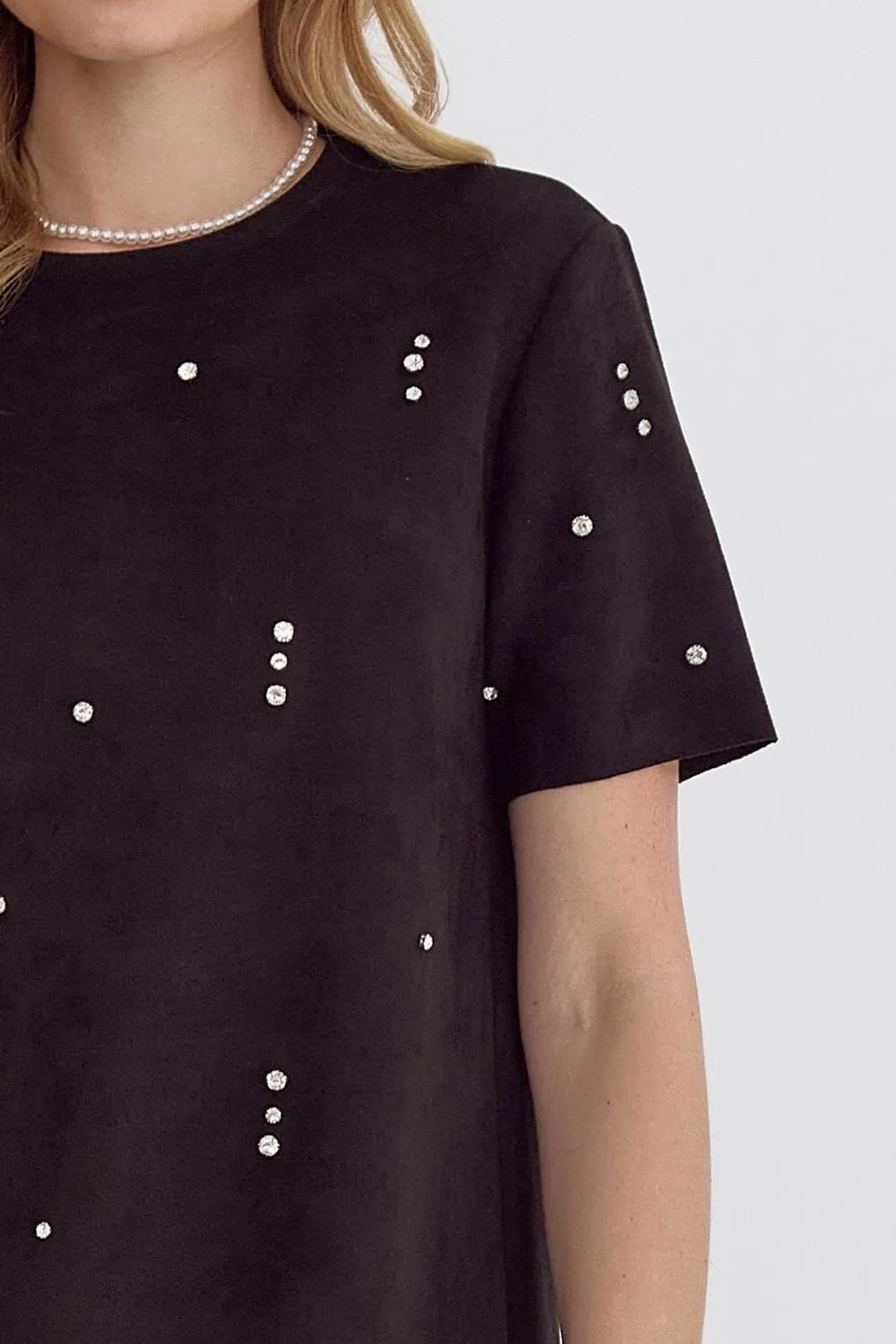 Rhinestone T-Shirt Dress - Black