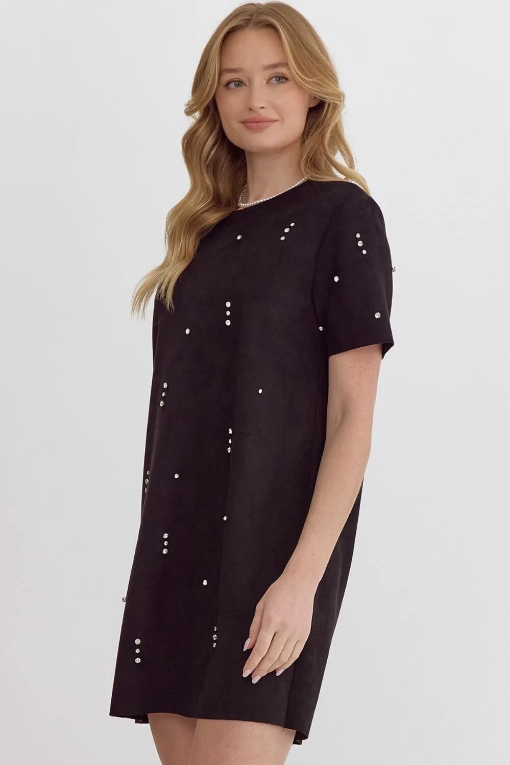 Rhinestone T-Shirt Dress - Black