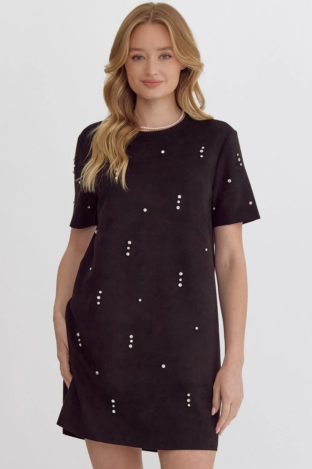 Rhinestone T-Shirt Dress - Black