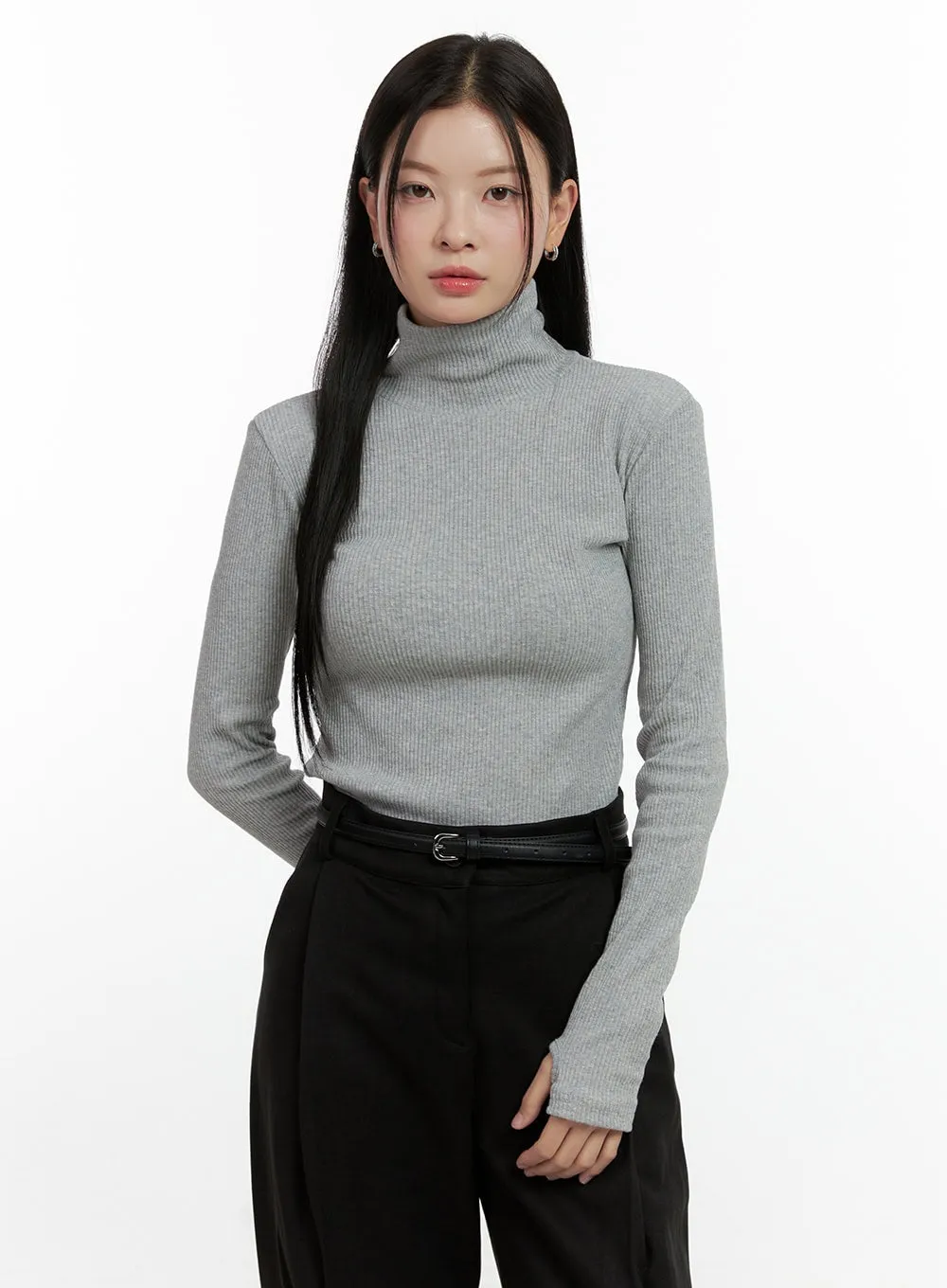 Ribbed Long-Sleeve Turtleneck Top ON408