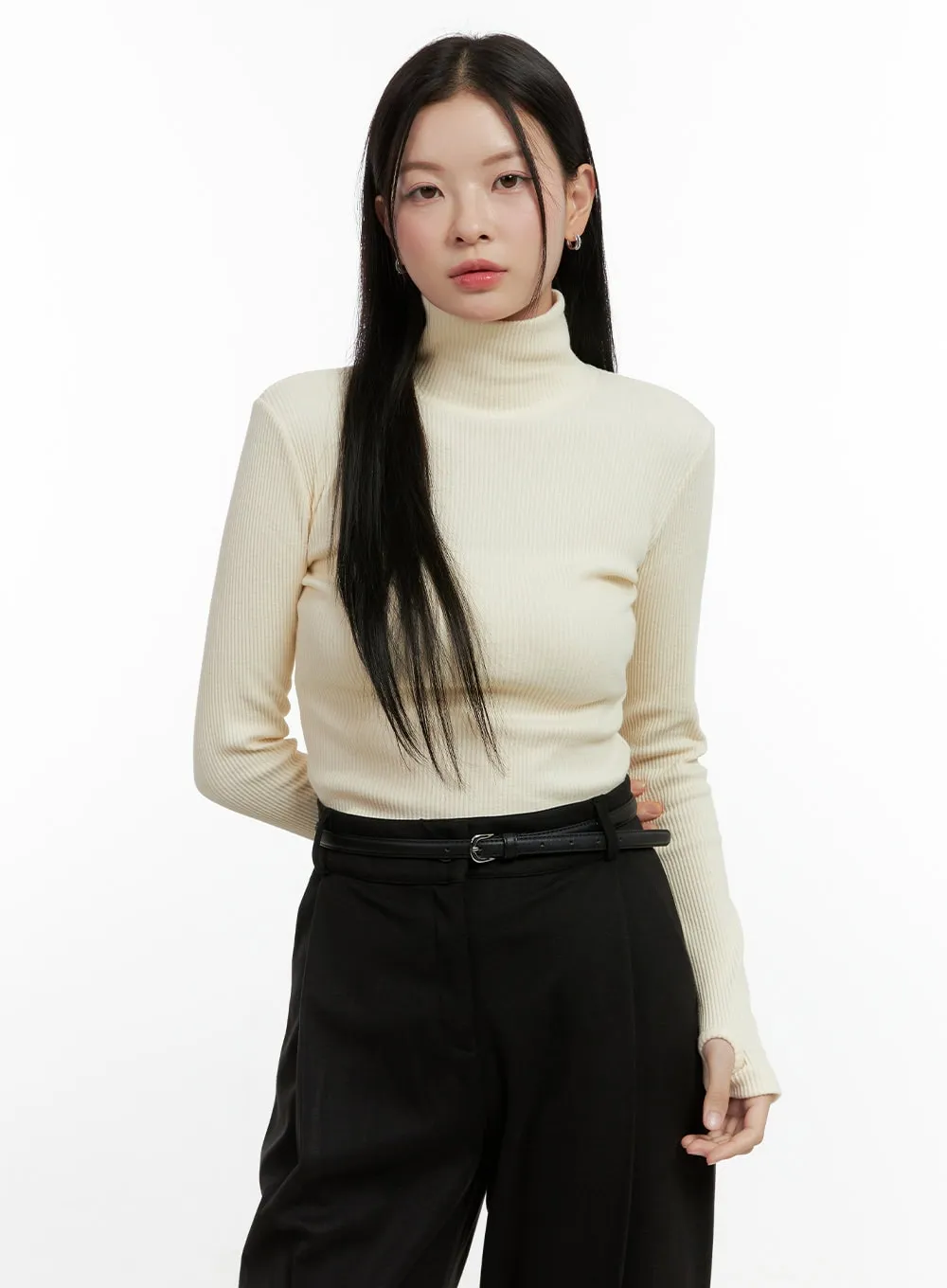 Ribbed Long-Sleeve Turtleneck Top ON408