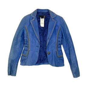 Roberto Cavalli Blue Leather Cropped Jacket 1990's