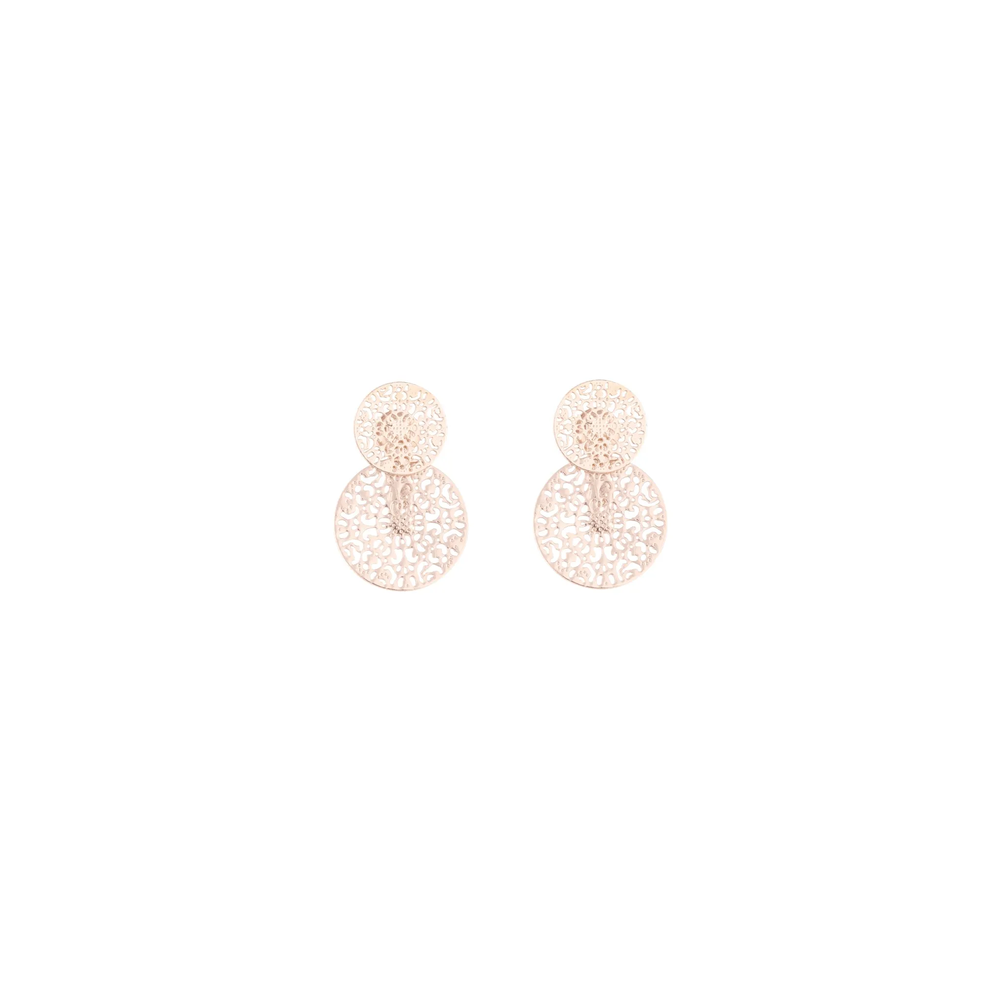 Rose Gold Circle Filigree Jacket Earrings