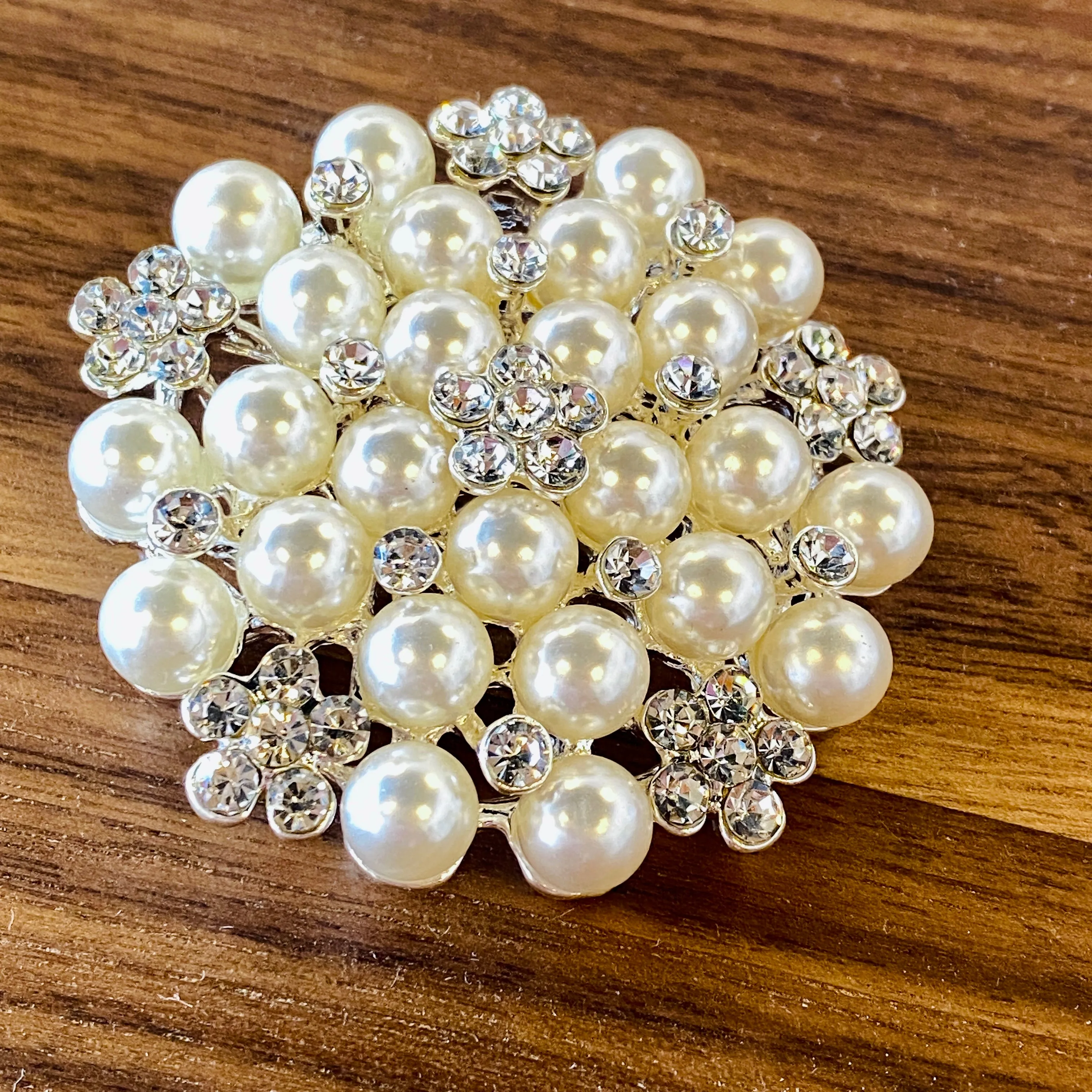 Rosette Brooch with Shell Pearls and Cubic Zirconia