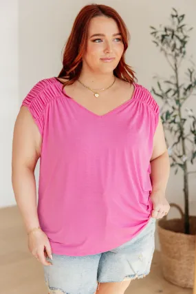 Ruched Cap Sleeve Top in Magenta