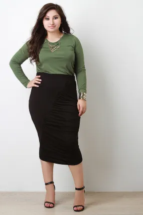 Ruched Panel Midi Skirt