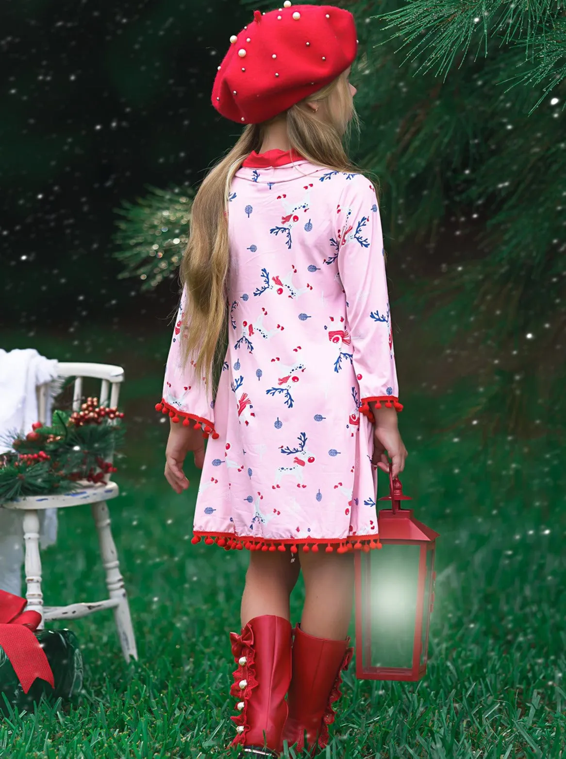 Rudolph Ready Turtleneck Pom Pom Hem Dress