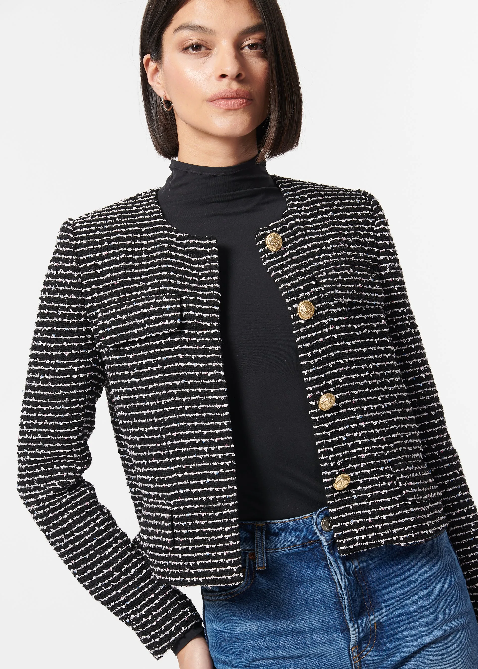 Rula Cropped Jacket Nautical Tweed