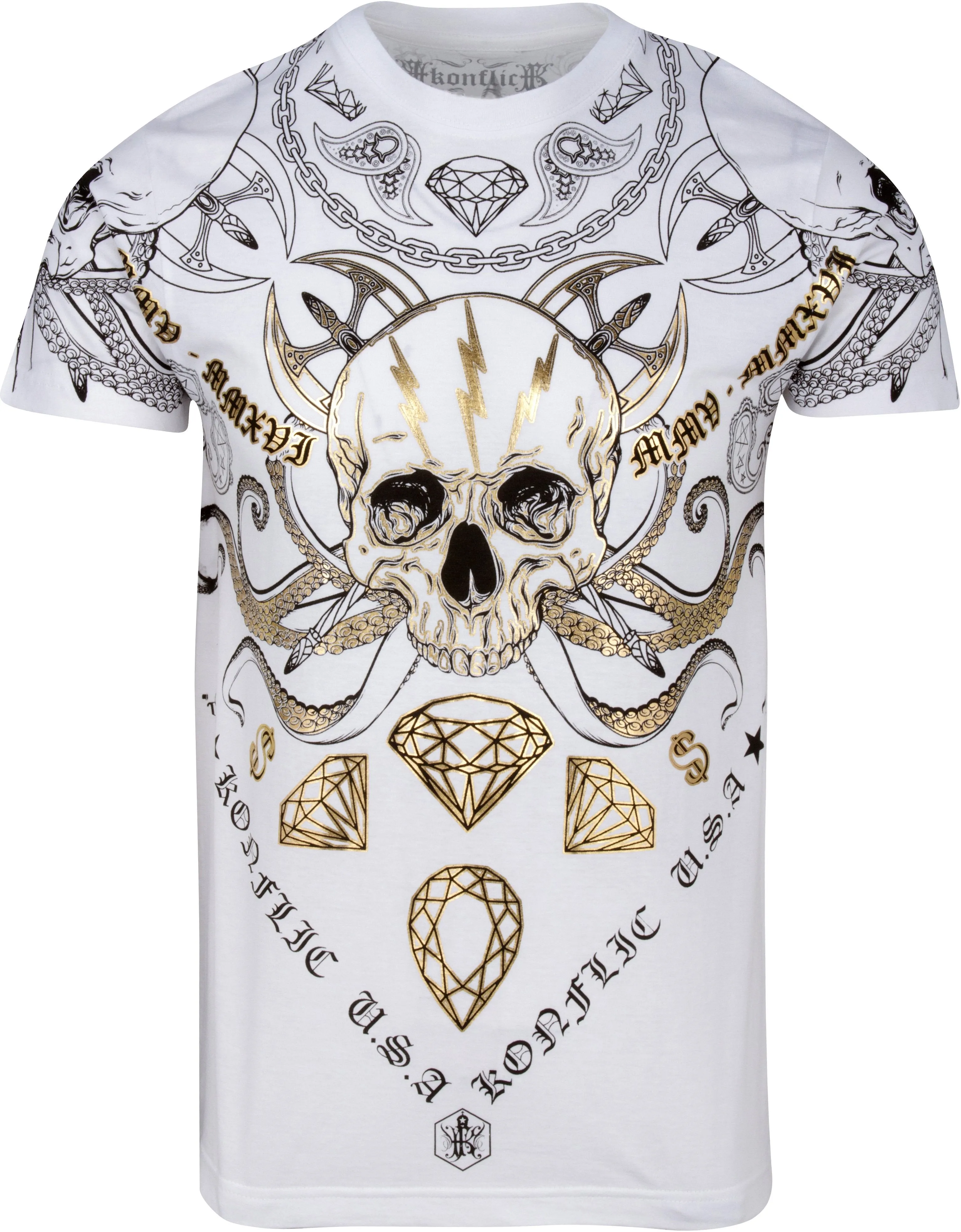 Sakkas Aksel Mens Essential Short Sleeve Cotton T-Shirt Diamond Skull & Tentacles