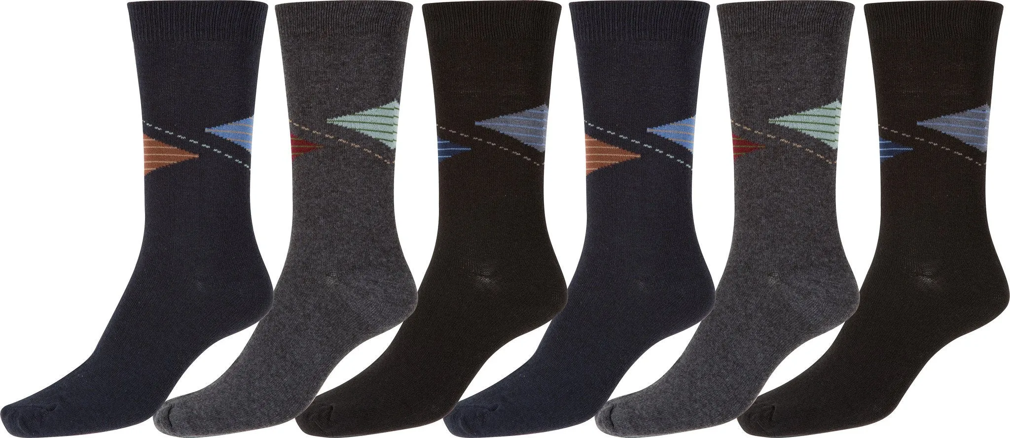 Sakkas Men's Stripe Diamond Cotton Poly Blend Dress Socks Value 6-Pack