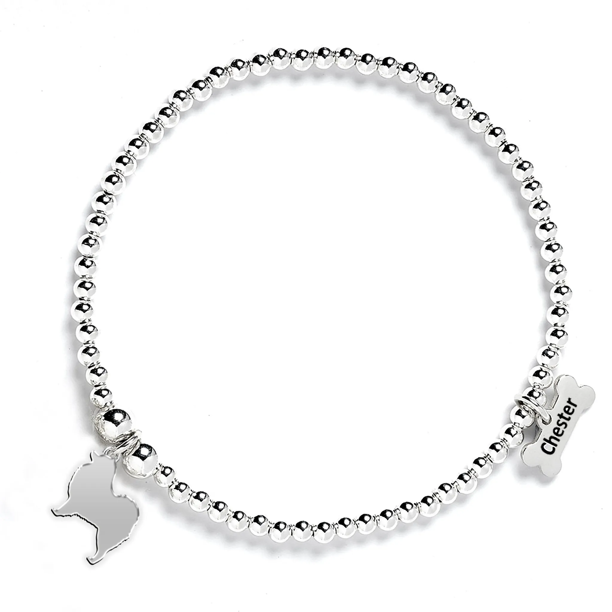 Samoyed Silhouette Silver Ball Bead Bracelet - Personalised