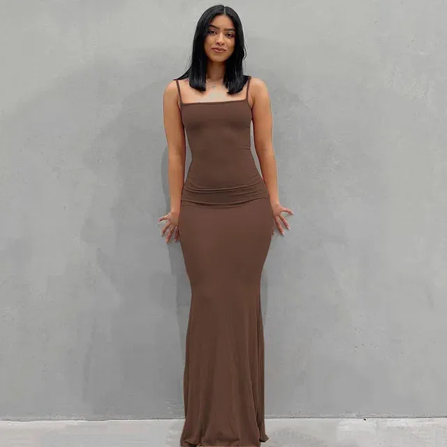 Satin Slip Backless Maxi Dress^