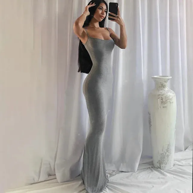 Satin Slip Backless Maxi Dress^