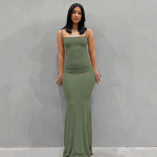 Satin Slip Backless Maxi Dress^