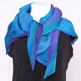 Shibori Silk Zigzag Scarf STZA301 in Turquoise and Purple by Cathayana