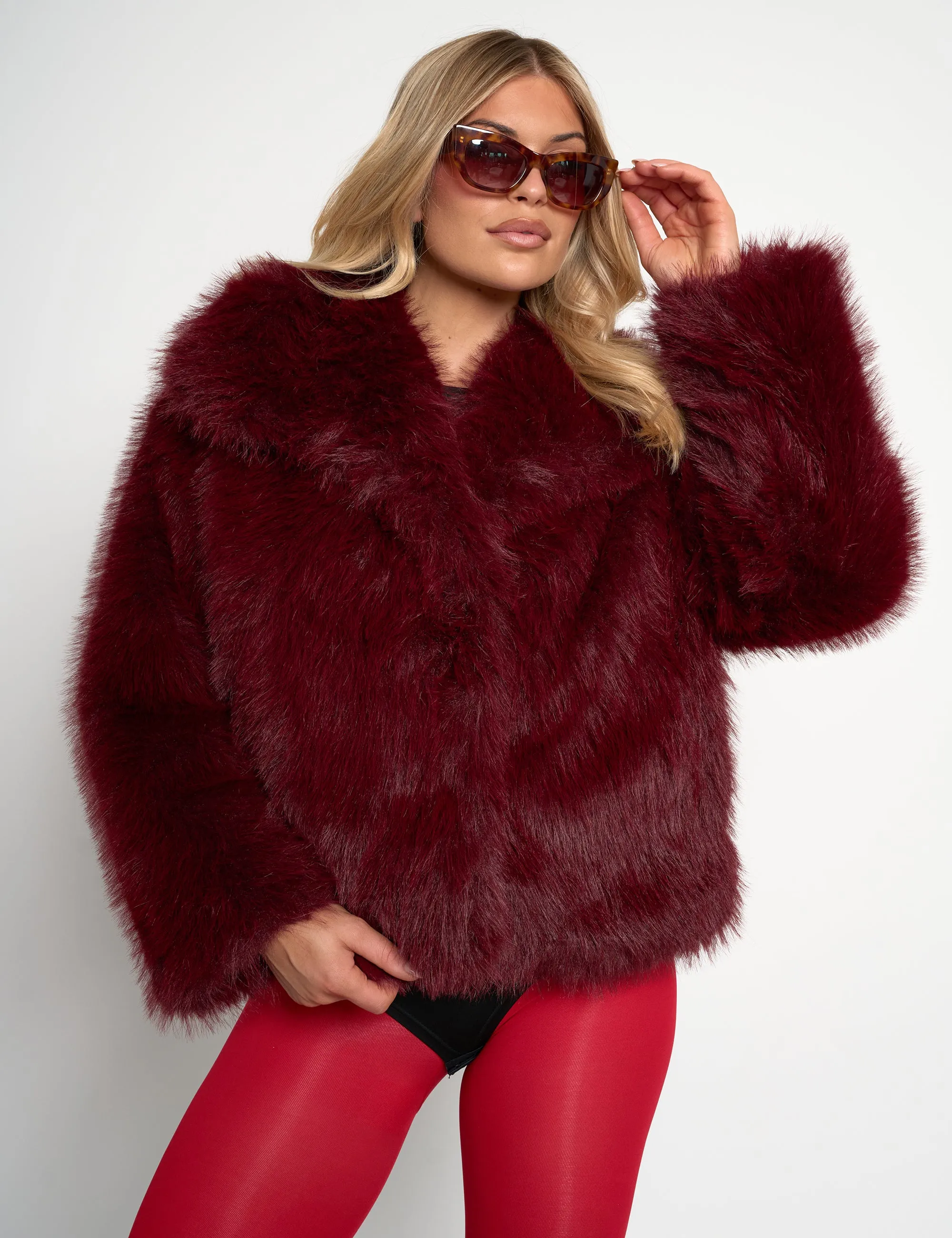 Short Faux Fur Jacket Burgundy