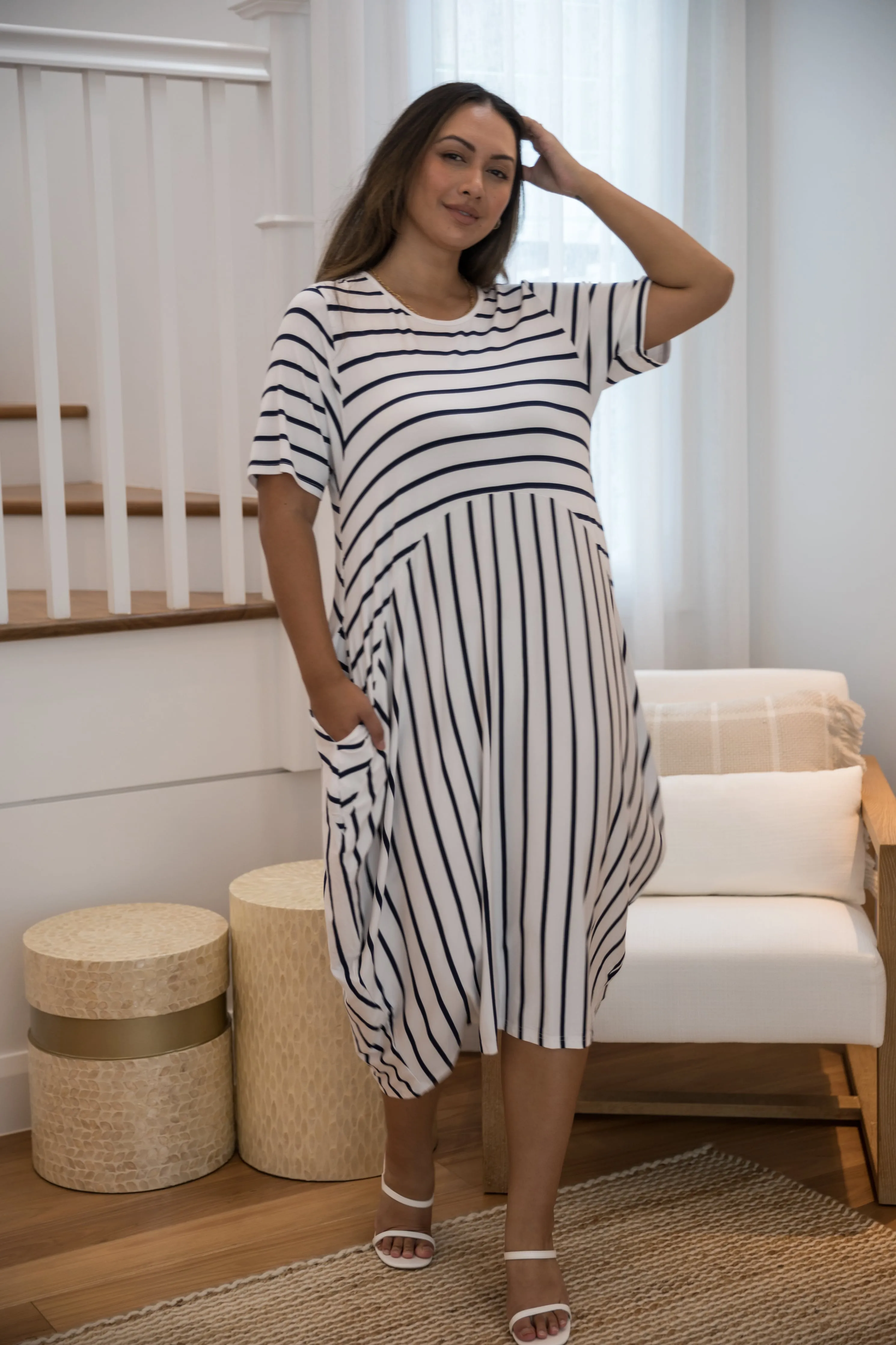 Short Sleeve Soho Dress | Navy/White Stripe